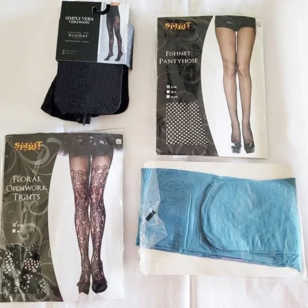 NWT 4 Pairs of fancy patterned tights size S/M